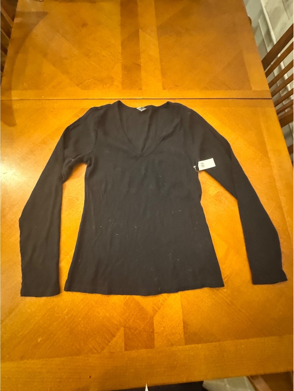 Old Navy Women's Black Long Sleeve V-Neck Ribbed Shirt Size L 2905